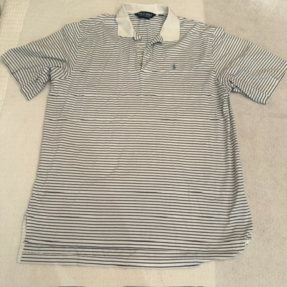 Polo Golf Ralph Lauren Striped Polo Shirt White Navy Blue Men L Pima Cotton Pony
